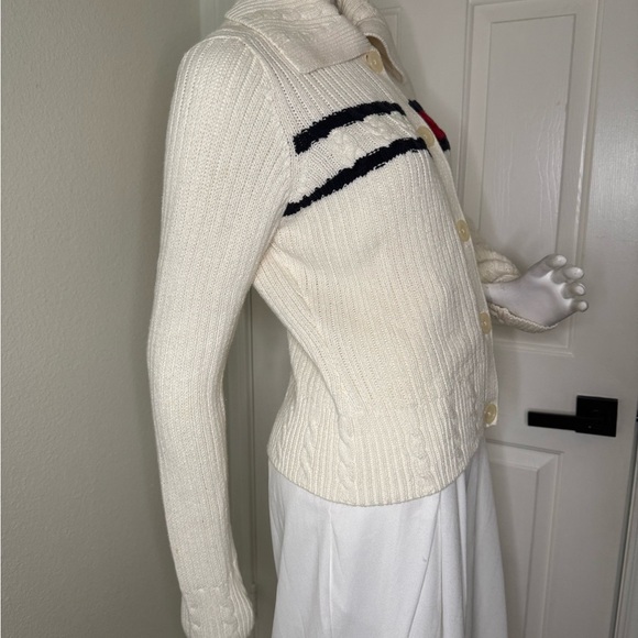 Tommy Hilfiger 90's White Blue and Red Classic Cable Knit Cardigan Size Large - Picture 7 of 14